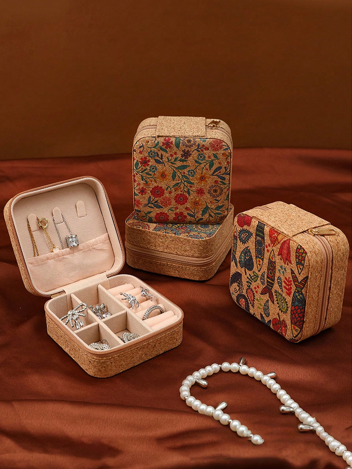 Accessories Travel Jewelry Box - Estojo de joias quadrado com padrão